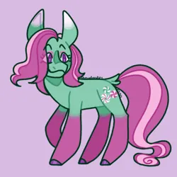 Size: 1080x1080 | Tagged: safe, artist:spaceoreosxoxo, derpibooru import, minty, earth pony, pony, g3, alternate design, image, pink background, png, simple background, solo