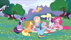 Size: 1800x1013 | Tagged: episode needed, safe, artist:fluttershyes, derpibooru import, edit, edited screencap, screencap, applejack, fluttershy, pinkie pie, rainbow dash, rarity, twilight sparkle, butterfly, earth pony, insect, pegasus, pony, unicorn, a canterlot wedding, basket, bong, cake, cup, drugs, flutterhigh, food, hat, high, image, jpeg, magic, mane six, marijuana, picnic, picnic basket, picnic blanket, sandwich, smoking, sun hat, teacup, teapot, unicorn twilight, water