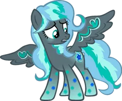 Size: 827x684 | Tagged: safe, artist:sugarmoonponyartist, derpibooru import, oc, oc:floral rift, pegasus, pony, blushing, colored wings, female, gradient hooves, green eyes, heart, image, looking down, mare, multicolored wings, pegasus oc, png, rainbow power, rainbow power-ified, simple background, stars, striped mane, striped tail, tail, transparent background, unsure, wings