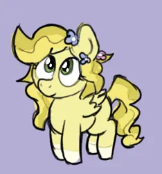 Size: 480x513 | Tagged: safe, artist:ayellowhorse, derpibooru import, oc, oc:tavi, pegasus, pony, coat markings, cute, derpibooru exclusive, female, filly, flower, flower in hair, foal, image, png, purple background, simple background, socks (coat marking)