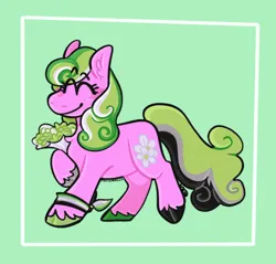 Size: 1504x1435 | Tagged: safe, artist:spaceoreosxoxo, derpibooru import, daisy, flower wishes, earth pony, pony, aromantic, aromantic pride flag, colored hooves, dyed mane, flower, green background, image, png, pride, pride flag, simple background, solo