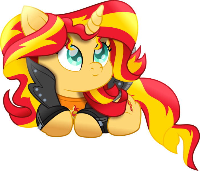 Size: 2723x2326 | Tagged: safe, artist:lincolnbrewsterfan, derpibooru import, sunset shimmer, ponified, pony, unicorn, equestria girls, .svg available, adorable face, alternative cutie mark placement, bacon hair, button, buttons, c:, clothes, curled up, cute, cute face, cute smile, cuteness overload, cutie mark, cutie mark on clothes, daaaaaaaaaaaw, derpibooru exclusive, equestria girls ponified, eyelashes, female, happy, happy face, horn, human to pony, image, inkscape, jacket, leather, leather jacket, long hair, long mane, looking up, lying down, mane, mare, movie accurate, png, ponyloaf, prone, red mane, red tail, shirt, small mouth, smiling, striped hair, striped mane, striped tail, sun, t-shirt, tail, teal eyes, turquoise eyes, two toned hair, two toned mane, two toned tail, vector, yellow mane, yellow tail, zipper