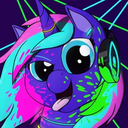 Size: 1500x1500 | Tagged: safe, artist:passionpanther, derpibooru import, oc, oc:heartbeat, pony, unicorn, headphones, icon, image, neon, party, png, rave, solo