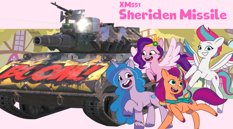 Size: 3485x1936 | Tagged: safe, artist:edy_january, derpibooru import, edit, izzy moonbow, pipp petals, sunny starscout, zipp storm, earth pony, pegasus, pony, unicorn, g5, my little pony: tell your tale, boom, crews, gun, image, m60, machine gun, misty brightdawn, pink background, png, sheriden missile, simple background, tank (vehicle), vector used, vehicle, wallpaper, weapon, world of tanks, world of tanks blitz, xm551 sheriden