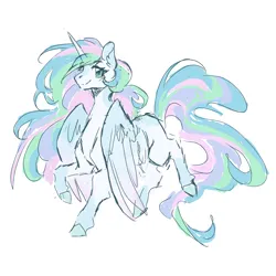 Size: 2048x2048 | Tagged: safe, artist:flaming-trash-can, derpibooru import, princess celestia, alicorn, earth pony, pony, female, image, looking at you, mare, missing accessory, missing cutie mark, png, simple background, smiling, smiling at you, solo, white background, wrong eye color