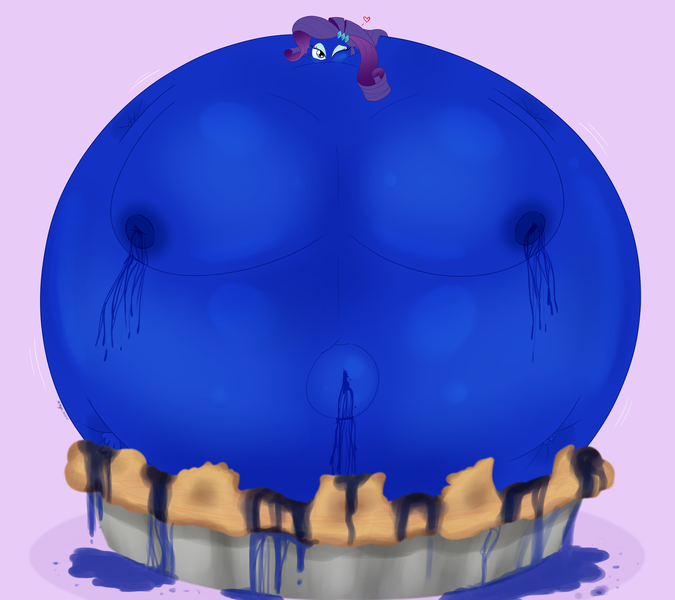 Size: 5400x4800 | Tagged: questionable, artist:necrofeline, derpibooru import, rarity, human, series:dessert girls, equestria girls, belly button, big breasts, big nipples, bluebarity, blueberry, blueberry inflation, blueberry pie (food), breasts, busty rarity, female, food, grin, huge breasts, image, impossibly large breasts, inflation, juicy, lavender background, leaking, looking at you, nipples, nudity, one eye closed, outie belly button, pie, png, sexy, simple background, smiling, solo, solo female, spherical inflation, wink