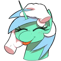 Size: 875x875 | Tagged: safe, artist:thebatfang, ponerpics import, lyra heartstrings, pony, unicorn, :p, ^^, disembodied hand, eyes closed, female, hand, image, mare, numget, petting, png, smiling, solo, tongue out