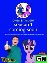 Size: 1080x1439 | Tagged: safe, artist:owenstevendallimore, derpibooru import, twilight sparkle, pony, unicorn, 1000 hours in ms paint, blue background, cartoon network logo, image, it came from deviantart, jpeg, looking at you, owen and twilight tv series, simple background, text, thumbs up, treehouse logo, unicorn twilight, why
