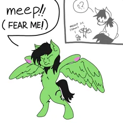 Size: 3508x3508 | Tagged: safe, artist:ponny, derpibooru import, oc, oc:anonfilly, earth pony, pegasus, pony, female, filly, hoof heart, image, meep, png, simple background, smol, speech bubble, spread wings, text, tiny, tiny ponies, underhoof, white background, wings