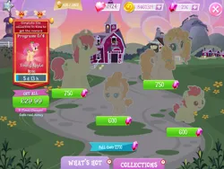 Size: 2048x1536 | Tagged: safe, derpibooru import, official, apple rose, bright mac, pear butter, earth pony, pony, coin, collection, colt, costs real money, cowboy hat, english, female, filly, flower, flower in hair, foal, gameloft, gem, group, hair tie, hat, image, male, mare, mobile game, my little pony: magic princess, numbers, png, stallion, text, timer, younger
