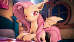 Size: 3840x2160 | Tagged: safe, artist:silkworm205, derpibooru import, fluttershy, bat pony, pony, 3d, 3d model, alternate hairstyle, bat ears, bat ponified, bat wings, bed, bedroom eyes, colored eyebrows, download at source, downloadable, fangs, floppy ears, flutterbat, image, looking at you, png, race swap, red pupils, revamped ponies, solo, source filmmaker, source filmmaker resource, spread wings, unshorn fetlocks, wings