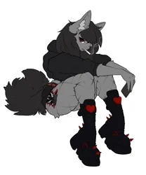 Size: 1833x2200 | Tagged: safe, artist:oddends, derpibooru import, oc, oc:praenuntia mortis, unofficial characters only, anthro, base used, clothes, cutie mark, fishnets, goth, gothic, hoodie, image, looking at you, phone, png, shorts, smoke, the harbinger of death