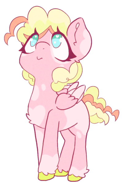 Size: 566x855 | Tagged: safe, artist:zer0wlet, derpibooru import, oc, oc:yoghurt, unofficial characters only, pegasus, pony, ahoge, blank flank, colored, curly mane, curly tail, cute, ears up, eyelashes, female, filly, foal, heart, heart eyes, image, looking up, pink coat, png, signature, simple background, solo, spots, standing, tail, transparent background, unshorn fetlocks, wingding eyes