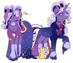 Size: 968x836 | Tagged: safe, artist:zer0wlet, derpibooru import, oc, oc:nyx eventide, unofficial characters only, pony, unicorn, clothes, colored, dialogue, dolo, dress, ear piercing, earring, ears up, elegant, eyelashes, eyeshadow, gala dress, horn, image, jewelry, lidded eyes, looking at self, makeup, multeity, outfit, outfits, piercing, png, raised hoof, shoes, simple background, standing, suit, transparent background, unshorn fetlocks
