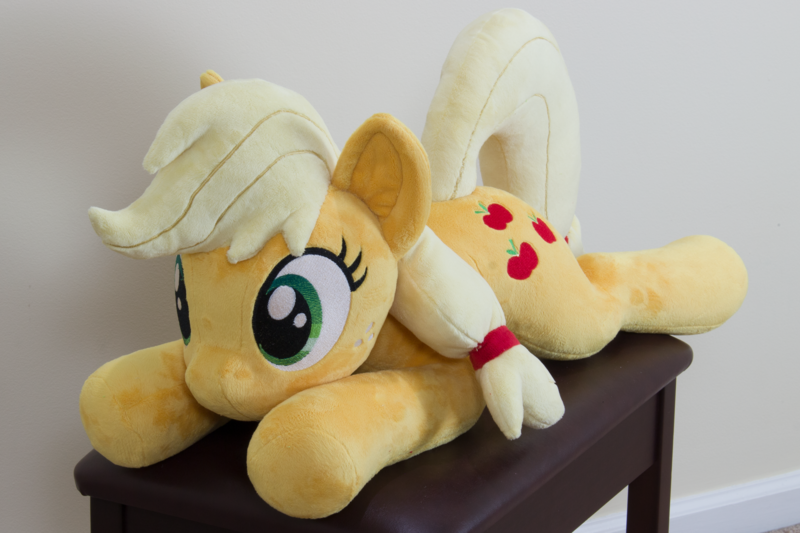 Size: 4178x2786 | Tagged: safe, artist:azgchip, derpibooru import, applejack, earth pony, pony, cute, female, freckles, hatless, image, lying down, mare, missing accessory, photo, plushie, png, prone, solo, sploot