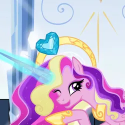 Size: 640x640 | Tagged: safe, artist:heart.of.empire, derpibooru import, princess cadance, alicorn, pony, crown, ethereal mane, eyeshadow, female, image, jewelry, jpeg, magic, magic aura, makeup, mare, older, older princess cadance, one eye closed, peytral, regalia, selfie, solo, waving, wink