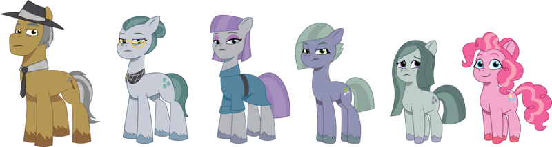 Size: 5490x1471 | Tagged: safe, artist:prixy05, derpibooru import, cloudy quartz, igneous rock pie, limestone pie, marble pie, maud pie, pinkie pie, earth pony, pony, g5, my little pony: tell your tale, g4, g4 to g5, generation leap, image, pie family, png, simple background, transparent background, vector