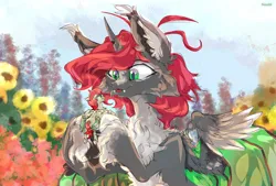 Size: 3108x2100 | Tagged: safe, derpibooru import, warm front, oc, bat pony, pegasus, pony, arbuzik oc, artist nazalik, big size, body gender, bright, chest fluff, colored, colored wings, cute, different, ear, floppy ears, floral background, flower, fluffy, hooves, image, mane, membranous wings, nazalik, paints, pegasus oc, png, small, small size, summer, sunlight, sunny day, tail, two, wings