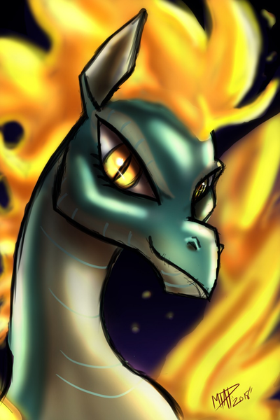 Size: 853x1280 | Tagged: safe, artist:mtapartstuff, derpibooru import, dragon, hybrid, longma, them's fightin' herds, bust, community related, fiery wings, image, looking at you, mane of fire, png, solo, tianhuo (tfh), wings