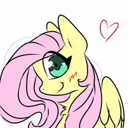 Size: 1080x1080 | Tagged: safe, artist:twiliset, derpibooru import, fluttershy, pegasus, pony, cute, female, heart, image, jpeg, looking at you, red face, simple background, smiling, solo, solo female, starry eyes, white background, wingding eyes, wings