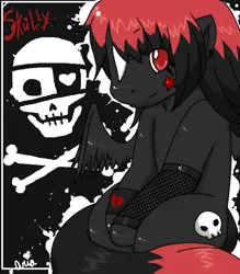 Size: 700x800 | Tagged: safe, artist:pollo-chan, derpibooru import, oc, oc:skully, unofficial characters only, pegasus, pony, g3, 2007, ear piercing, earring, female, fishnet clothing, image, jewelry, looking at you, mare, piercing, png, red and black oc, solo, spread wings, star mark, stars, tail, wings, wristband