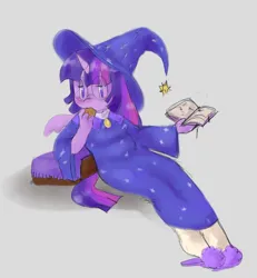 Size: 1384x1497 | Tagged: safe, artist:ombnom, derpibooru import, twilight sparkle, twilight sparkle (alicorn), alicorn, anthro, pony, book, clothes, glasses, hat, image, jpeg, sitting, solo, wings, wizard hat