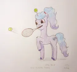 Size: 1500x1418 | Tagged: safe, artist:adamv20, derpibooru import, izzy moonbow, pony, g5, atg 2023, ball, female, image, izzy's tennis ball, jpeg, mare, newbie artist training grounds, sports, tennis, tennis ball, unshorn fetlocks