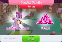 Size: 1267x858 | Tagged: safe, derpibooru import, official, pony, unicorn, bundle, costs real money, drum beet, drums, english, female, gameloft, gem, horn, image, jpeg, mare, mobile game, musical instrument, my little pony: magic princess, numbers, sale, solo, text