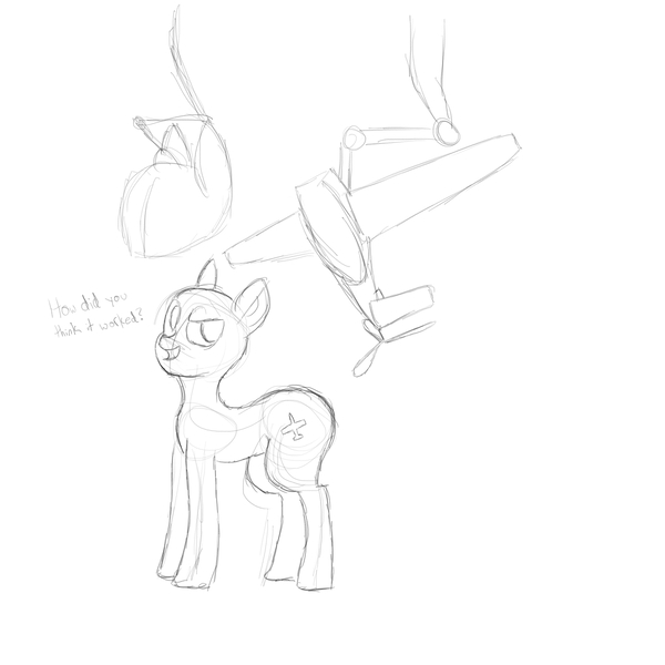 Size: 1500x1500 | Tagged: safe, artist:anonymous, oc, unofficial characters only, original species, plane pony, pony, predator drone, dialogue, image, jpeg, monochrome, open mouth, plane, solo