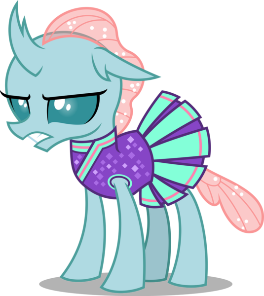 Size: 844x947 | Tagged: safe, artist:fruft, derpibooru import, ocellus, changedling, changeling, angry, cheerleader, cheerleader outfit, clothes, image, ocellus is not amused, png, simple background, solo, transparent background, unamused