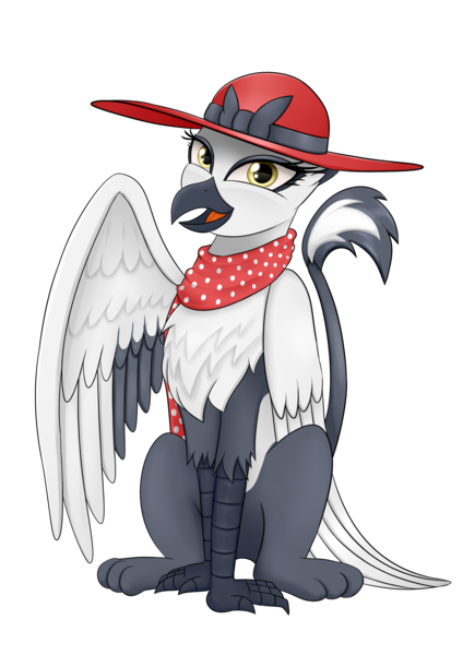 Size: 2480x3507 | Tagged: safe, artist:truffle shine, derpibooru import, oc, oc:princess lycklig, gryphon, equestria at war mod, clothes, cute, griffon oc, hat, image, open mouth, open smile, png, simple background, smiling, solo, transparent background