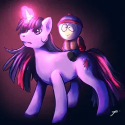 Size: 827x825 | Tagged: safe, artist:aquaviolin123, derpibooru import, twilight sparkle, human, pony, unicorn, crossover, duo, glow, glowing horn, horn, image, magic, male, png, riding, riding a pony, south park, stan marsh, unicorn twilight
