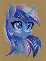 Size: 900x1200 | Tagged: safe, artist:maytee, derpibooru import, minuette, pony, unicorn, bust, colored pencil drawing, image, png, portrait, solo, traditional art