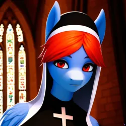 Size: 2048x2048 | Tagged: safe, derpibooru import, machine learning generated, stable diffusion, oc, oc:mystic skies, unofficial characters only, anthro, pegasus, ai content, generator:purplesmart.ai, image, jpeg, nun, nun outfit