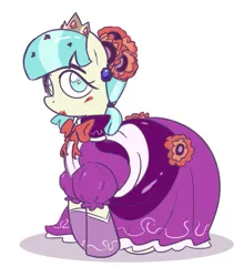 Size: 467x531 | Tagged: safe, artist:cookieboy011, derpibooru import, coco pommel, earth pony, pony, blushing, clothes, crown, dress, gown, image, jewelry, makeup, png, regalia, simple background, solo, white background