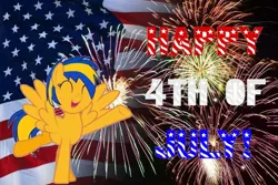 Size: 525x350 | Tagged: safe, artist:mlpfan3991, derpibooru import, oc, oc:flare spark, unofficial characters only, pegasus, pony, 4th of july, american flag, american independence day, celebration, eyes closed, female, fireworks, flag, happy, holiday, image, independence day, jpeg, open mouth, smiling, solo, united states