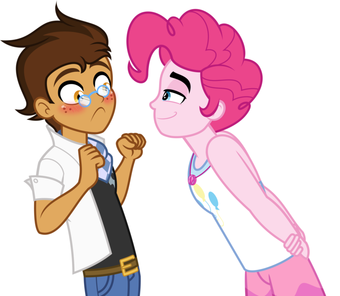 Size: 4000x3488 | Tagged: safe, artist:imperfectxiii, artist:orin331, derpibooru import, pinkie pie, oc, oc:copper plume, human, equestria girls, berryplume, bubble berry, commissioner:imperfectxiii, equestria guys, gay, geode of sugar bombs, image, magical geodes, male, png, rule 63, shipping, simple background, smiling, transparent background