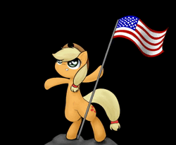 Size: 1100x900 | Tagged: safe, artist:roxandasher, derpibooru import, edit, machine learning assisted, applejack, earth pony, pony, 4th of july, ai content, american applejack, american flag, american independence day, amerijack, animated, bipedal, black background, female, flag, god bless the u.s.a., holiday, image, independence day, lee greenwood, mare, rvc, simple background, solo, sound only, united states, webm, wingding eyes