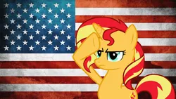 Size: 1192x670 | Tagged: safe, artist:thomasformerswars101, derpibooru import, sunset shimmer, pony, unicorn, 4th of july, american flag, american independence day, female, flag, holiday, image, jpeg, mare, patriotic, patriotism, solo
