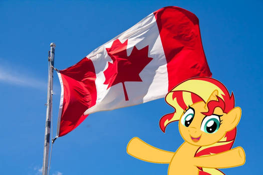 Size: 525x350 | Tagged: safe, derpibooru import, sunset shimmer, unicorn, canada, canada day, canadian flag, female, flag, image, jpeg, solo