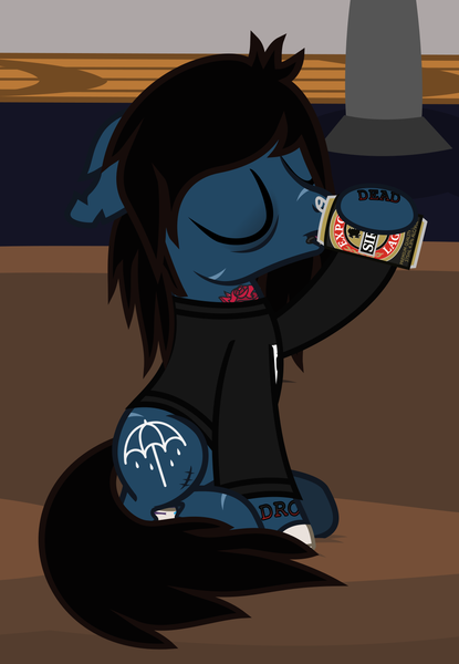 Size: 986x1424 | Tagged: safe, artist:lightningbolt, derpibooru import, oc, ponified, ponified:oliver sykes, earth pony, pony, undead, zombie, zombie pony, .svg available, alcohol, bags under eyes, beer, beer can, bone, bring me the horizon, clothes, couch, derpibooru exclusive, drink, drinking, eyes closed, floppy ears, hoof hold, image, indoors, lip piercing, long sleeves, male, piercing, png, scar, show accurate, sitting, solo, stallion, stitches, tattoo, torn ear, vector