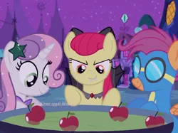 Size: 1080x807 | Tagged: safe, derpibooru import, apple bloom, scootaloo, sweetie belle, earth pony, pegasus, pony, unicorn, apple, apple bobbing, clothes, costume, cutie mark crusaders, female, food, image, jpeg, mermaid costume, nightmare night, nightmare night costume, older, older apple bloom, older cmc, older scootaloo, older sweetie belle, uniform, vampire costume, wonderbolts uniform