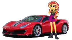 Size: 1520x855 | Tagged: safe, artist:twilirity, derpibooru import, sunset shimmer, equestria girls, equestria girls series, boots, car, clothes, equestria girls 10th anniversary, female, ferrari, geode of empathy, image, magical geodes, png, pose, red, shoes, simple background, solo, sports car, transparent background