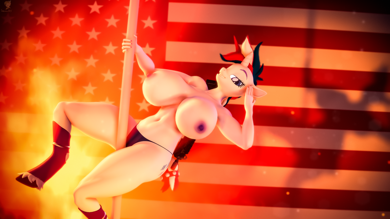 Size: 3840x2160 | Tagged: questionable, artist:silkworm205, derpibooru import, rarity, anthro, unguligrade anthro, unicorn, 3d, 4th of july, alternate hairstyle, alternate mane color, american flag, belly, belly button, big breasts, breasts, busty rarity, carbine, clothes, colored eyebrows, female, fire, flag, holiday, huge breasts, image, looking at you, nipples, nudity, panties, partial nudity, png, pole dancing, punk, raripunk, salute, solo, solo female, source filmmaker, stripper pole, technicolor nipples, thighs, thunder thighs, topless, underwear, weapon