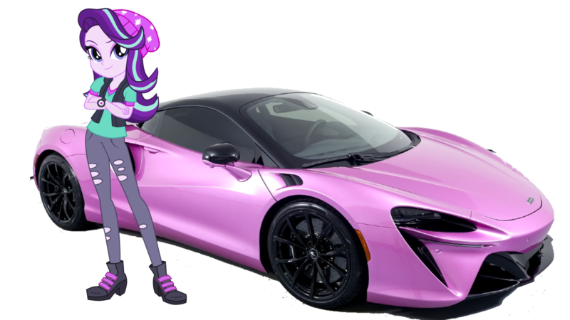 Size: 1520x855 | Tagged: safe, artist:rodan00, derpibooru import, starlight glimmer, equestria girls, mirror magic, spoiler:eqg specials, beanie hat, boots, car, clothes, crossed arms, image, jacket, lavender, mclaren, pants, png, purple, ripped pants, shoes, simple background, solo, sports car, torn clothes, transparent background, watch, wristwatch