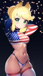 Size: 1152x2048 | Tagged: suggestive, ai content, derpibooru import, applejack, equestria girls, 4th of july, amerijack, blonde, clothes, hat, holiday, image, panties, png, sexy, smiling, socks, solo, thigh highs, underwear, united states