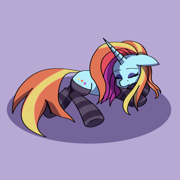 Size: 1500x1500 | Tagged: safe, artist:artevi, derpibooru import, sassy saddles, pony, unicorn, atg 2023, clothes, eyes closed, female, image, lying down, mare, newbie artist training grounds, png, sleeping, socks