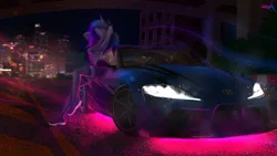 Size: 2560x1440 | Tagged: safe, artist:darky_wings, derpibooru import, oc, oc:efri, unofficial characters only, anthro, plantigrade anthro, pony, unicorn, car, city, image, night, png, toyota supra