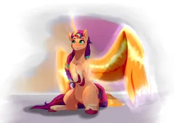 Size: 3000x2120 | Tagged: safe, artist:symphstudio, derpibooru import, sunny starscout, alicorn, pony, g5, my little pony: a new generation, artificial horn, artificial wings, augmented, horn, image, magic, magic horn, magic wings, png, race swap, sunnycorn, wings