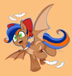 Size: 1412x1494 | Tagged: safe, artist:inkp0ne, derpibooru import, oc, oc:fakka, unofficial characters only, bat pony, pony, bat pony oc, bat wings, bow, bowtie, fangs, hair bow, image, male, pale belly, png, simple background, solo, spread wings, wings